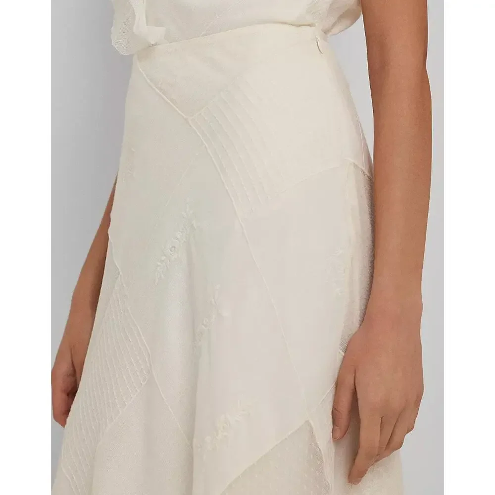 LAUREN RALPH LAUREN Women's Mesh Lace Midi Flared Skirt Size 6 White NWT - Picture 3 of 12